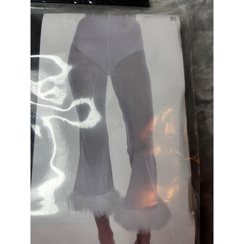 White Mesh Flared Pants with Faux Fur Trim 2pc Set Adult L/XL Fits Up to Size 16 - Picture 2 of 5